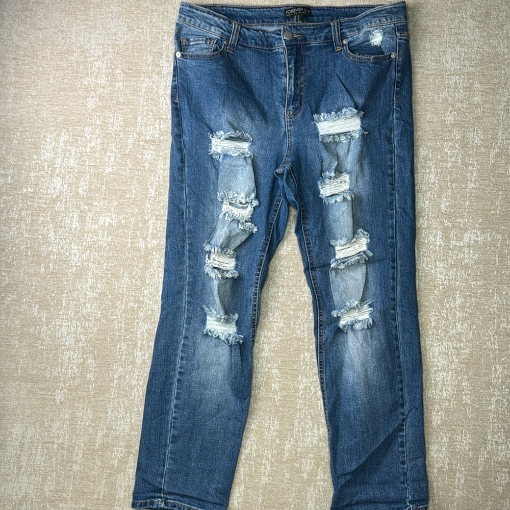 Forever 21 Distressed Denim High Waist  Denim Jeans Size 14